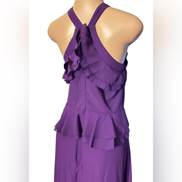 True Decadence ~ Size 14 Tall ~ Purple Halterneck Ruffled Long Maxi Dress - Picture 6 of 13
